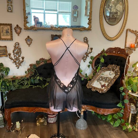 Vintage V-Neck Shiny Satin Lingerie Bodysuit lingerie plus Size 1X Black - Picture 3 of 5